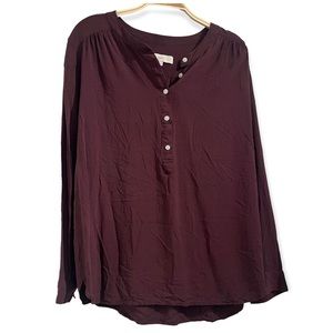 LOFT Women’s Burgundy Button Down Tunic Style Blouse Sz M